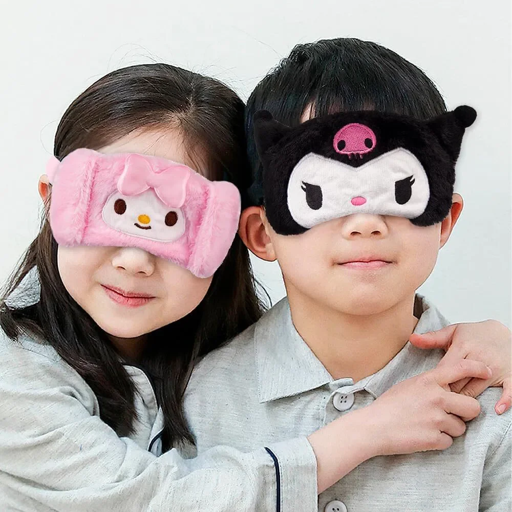 Kawaii Black Plush Sleep Cute Cartoon Eye Cover Soft Fluffy Blackout Mask Kids